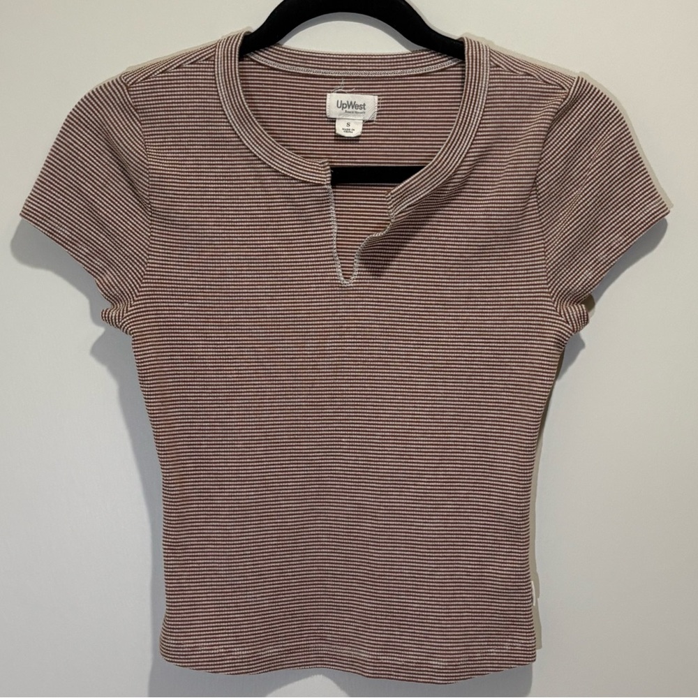 UpWest Gray Fitted Ribbed Cap Sleeve Tee